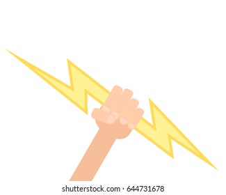 hand holding lightning. Vector illustration isolated on white background