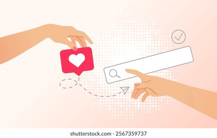 Hand holding like icon and direct message sign. Hands of lovers touching each other. Vector illustration of finding love for Valentine's day greeting