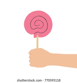 Hand holding a lillipop, vector illustration design. Hands collection.