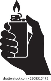 Hand Holding a Lit Lighter Silhouette Illustration Icon