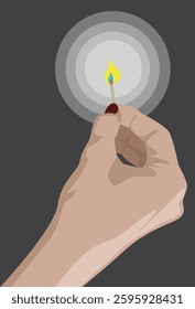 Hand holding a lit match