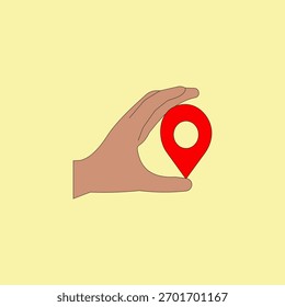 Mano que sostiene la Ilustración vectorial del icono del perno de la ubicación. Concepto de navegación y ubicación
