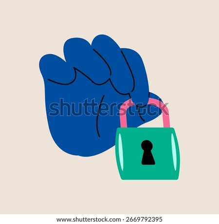Hand holding lock. Colorful vector illustration
