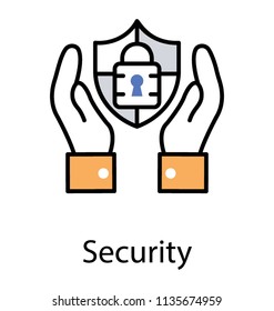 
Hand holding lock embedded shield, flat icon design of security concept 
