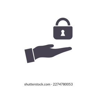 Hand holding a lock padlock icon. Protective shield sign icon. Security with the image of a padlock. Symbol security protection web. Security shield symbol vector design and illustration.