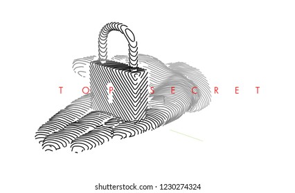 Hand holding lock. Vector drawn by color lines. Creative line-ar. Vector template brochures, flyers, presentations, logo, print, leaflet, banners, icon