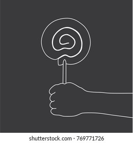 Hand holding a lollipop, vector illustration design. Hands collection.