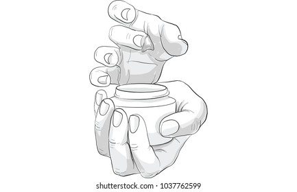 hand holding lotion box vector