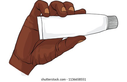 hand holding lotion tube vector