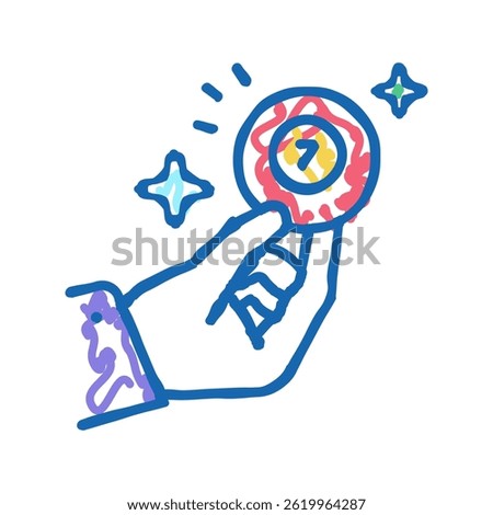 hand holding lotto ball with won number doodle icon sketch vector. hand holding lotto ball with won number sign. isolated symbol illustration