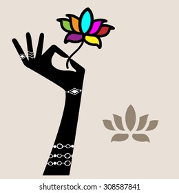 Hand holding lotus flower (jewelery hand flower all separate elements) 