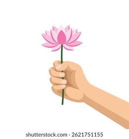 Mano que sostiene el diseño de la Ilustración vectorial de la flor de loto