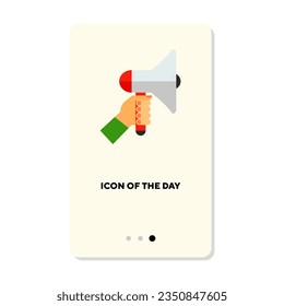 Hand holding loudspeaker flat icon. Sound, client isolated vector. Service and promotion concept. Vector illustration symbol elements for web design and apps
