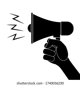 Hand holding loudspeaker silhouette vector design illustration