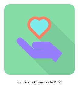 hand holding love icon vector. hand holding love long shadow style design