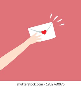 Hand holding love letter envelope-vector
