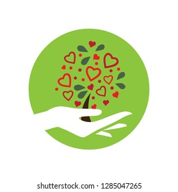 hand holding love tree, logo icon