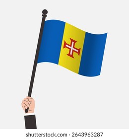 Hand Holding Madeira Waving Flag
