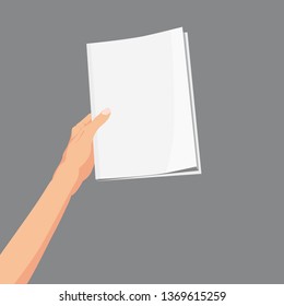 Hand Holding A Magazine, Brochure, Book. Template, Vector, Illustration. Isolated, Cartoon Style