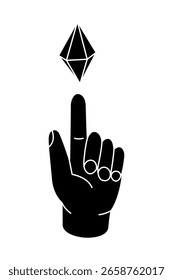 Segure um cristal mágico. Cristal místico, esotérico, espiritual. Ilustração vetorial.