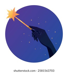 Hand holding a magic wand