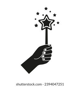 Hand holding a magic wand icon. Vector. Flat design.