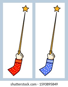 Hand holding a magic wand. Simple symbol. Vector cartoon icon.