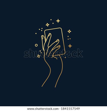 Hand holding a magical card vector line art