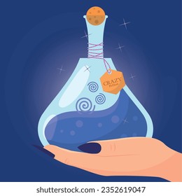 Hand holding a magical crazy potion elixir Vector