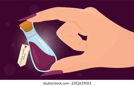 Hand holding a magical potion elixir of the eternal youth Vector