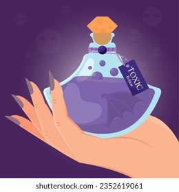 Hand holding a magical toxic potion elixir Vector