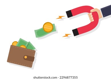 Hand holding magnet attract money and wallet vector design illustration