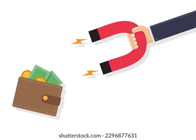 Hand holding magnet attract money and wallet vector design illustration