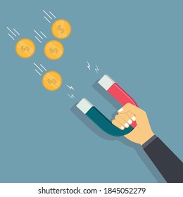 hand holding Magnet attracting money vector illustration isolated Premium Vector