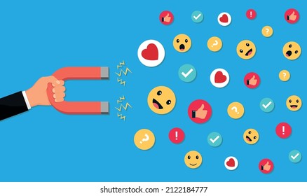 Hand holding magnet. Digital marketing concept.