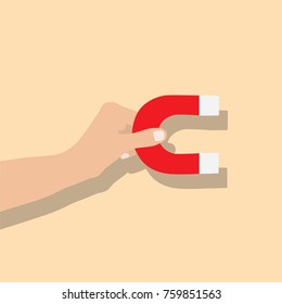 Hand holding a magnet, vector illustration design. Hands collection.