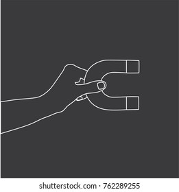 Hand holding a magnet, vector illustration design. Hands collection.
