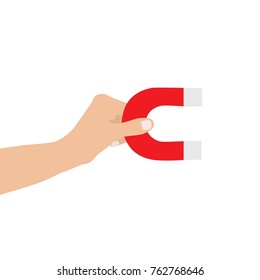 Hand holding a magnet, vector illustration design. Hands collection.