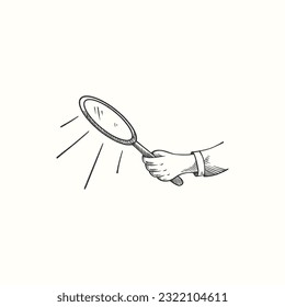 hand holding magnifier glass hand drawn