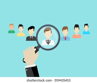 Hand holding  Magnifier Human resources management search employee.