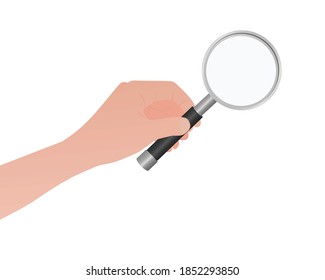 Hand holding magnifier. vector illustration