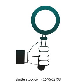 Hand holding magnifying glass blue lines