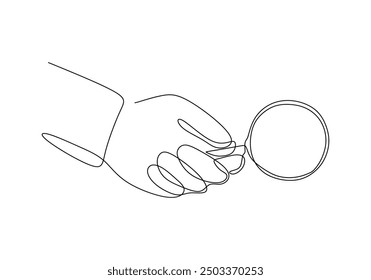 Hand Holding Magnifying Glass Continuous Line Drawing. Minimalist Vector Illustration on White