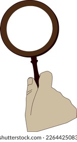 A hand holding a magnifying glass. Design element.