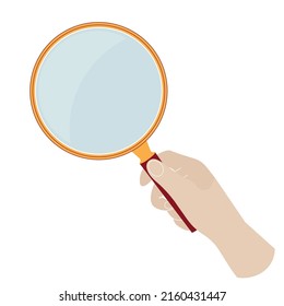hand holding a magnifying glass. illustration in flat design