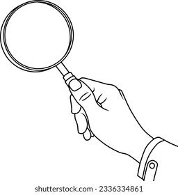 Hand holding magnifying glass isolated on white background