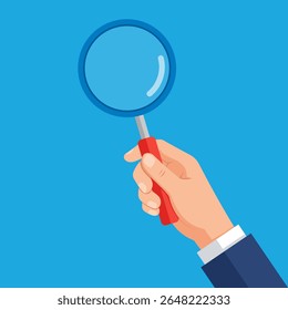 Hand Holding a Magnifying Glass Symbolizing Detailed Search and Uncovering Key Information for Clarity and Discovery