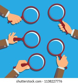 Hand Holding Magnifying Glass Vector. Information Research. Detecting Business Concept. Flat Illustration