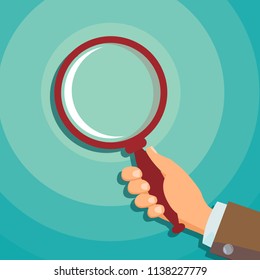 Hand Holding Magnifying Glass Vector. Searching, Zoom. Business Concept. Flat Illustration