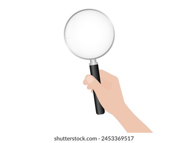 Hand holding Magnifying Glass. Vector Illustration Isolated on a White Background.